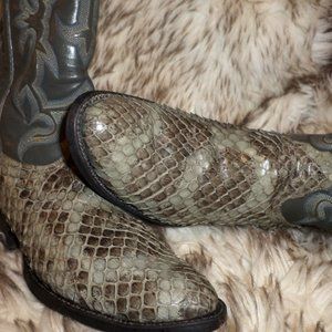 TONY LAMA MEN TOP QUALITY SNAKE & LEATHER WESTERN BOOTS-GRAY-sz 8.5 D